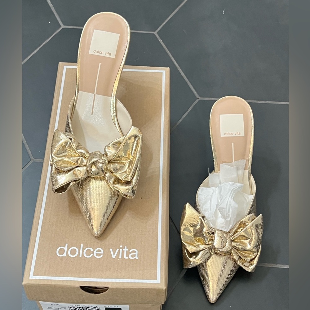 Dolce Vita Metallic Gold Bow Mules